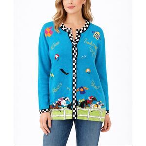 Vintage Berek Horse Racing Equestrian Cardigan Sweater XL Jockey Novelty